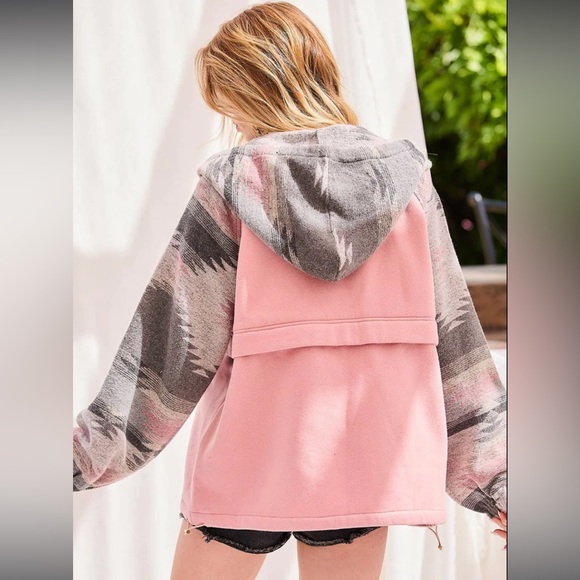 Pink Grey Aztec 1/4 Zip Hoodie - Picture 3 of 6